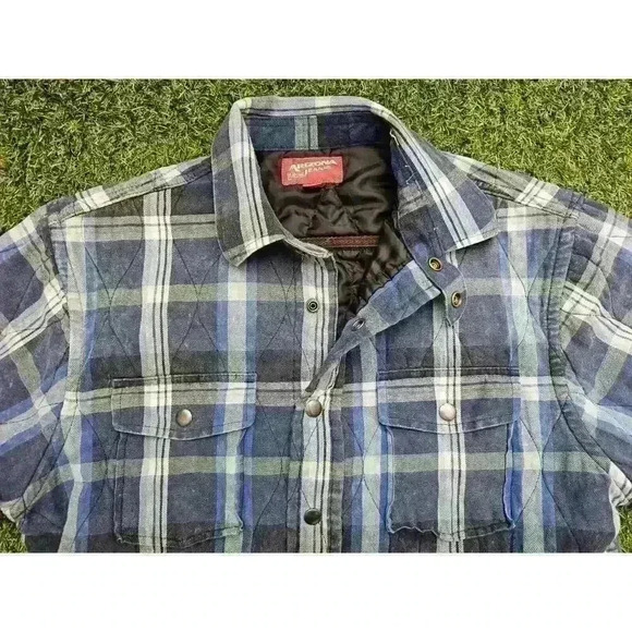 Arizona Jean Co Lined Flannel Plaid Snap Mens Sz Medium Faded Quilted - Picture 3 of 8